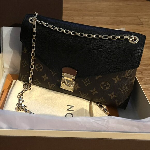 Louis Vuitton Pallas Chain Shoulder Bag Monogram Canvas/Noir Calfskin Leather - Picture 1 of 12